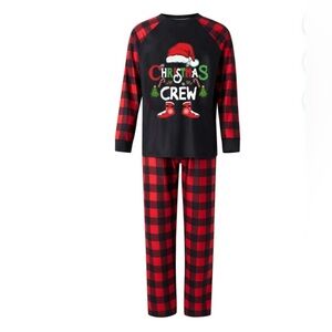Christmas Pajamas Letter Christmas Hat Print Long Sleeve Tops + Plaid Pants